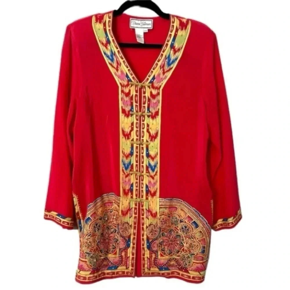 Diane Gilman Women's Dark Pink Long Sleeve 100% Silk Tunic Top Size PM GUC